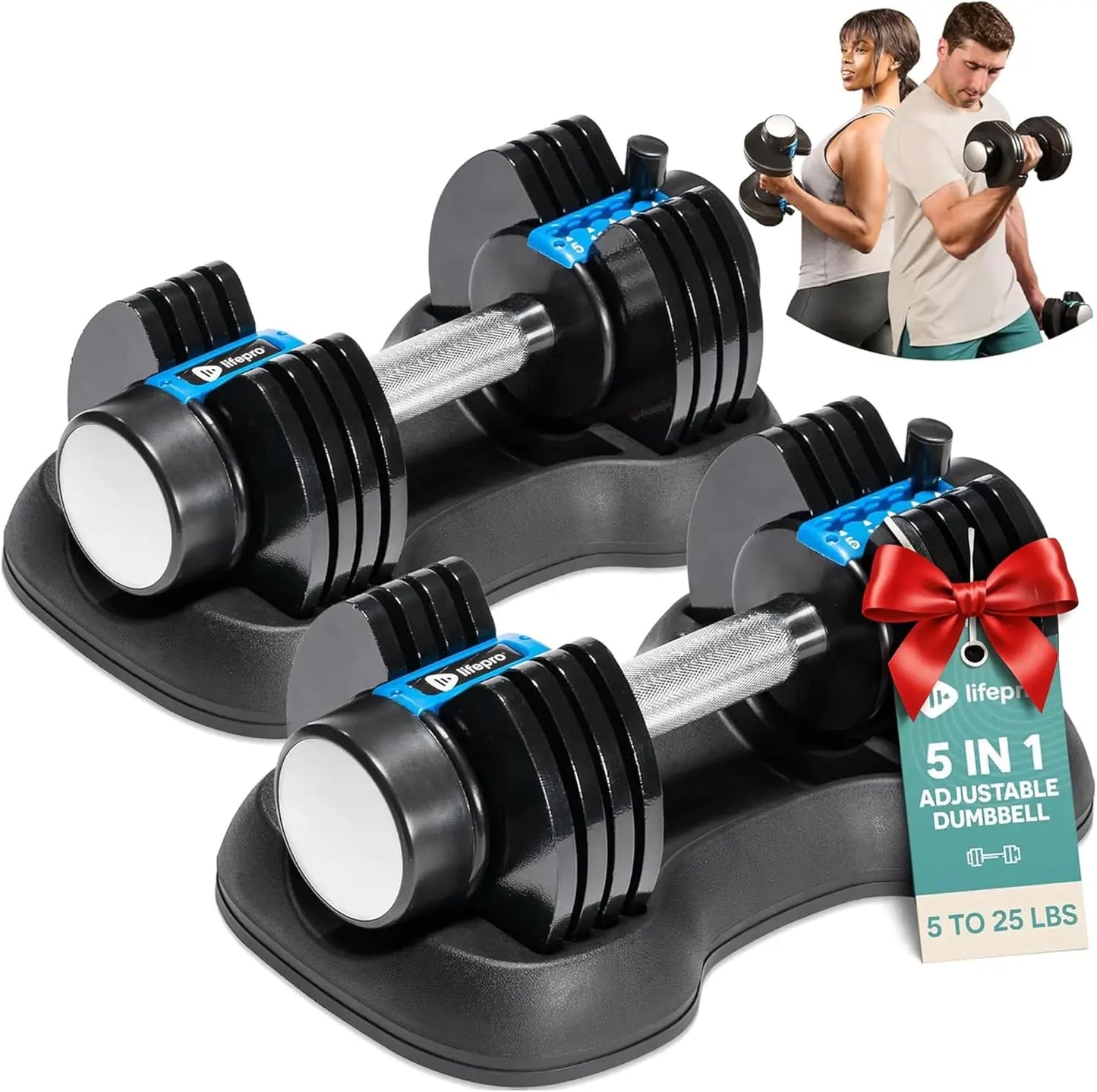 Adjustable Dumbbell Set Rack Quick Adjust Secure Grip Home Gym