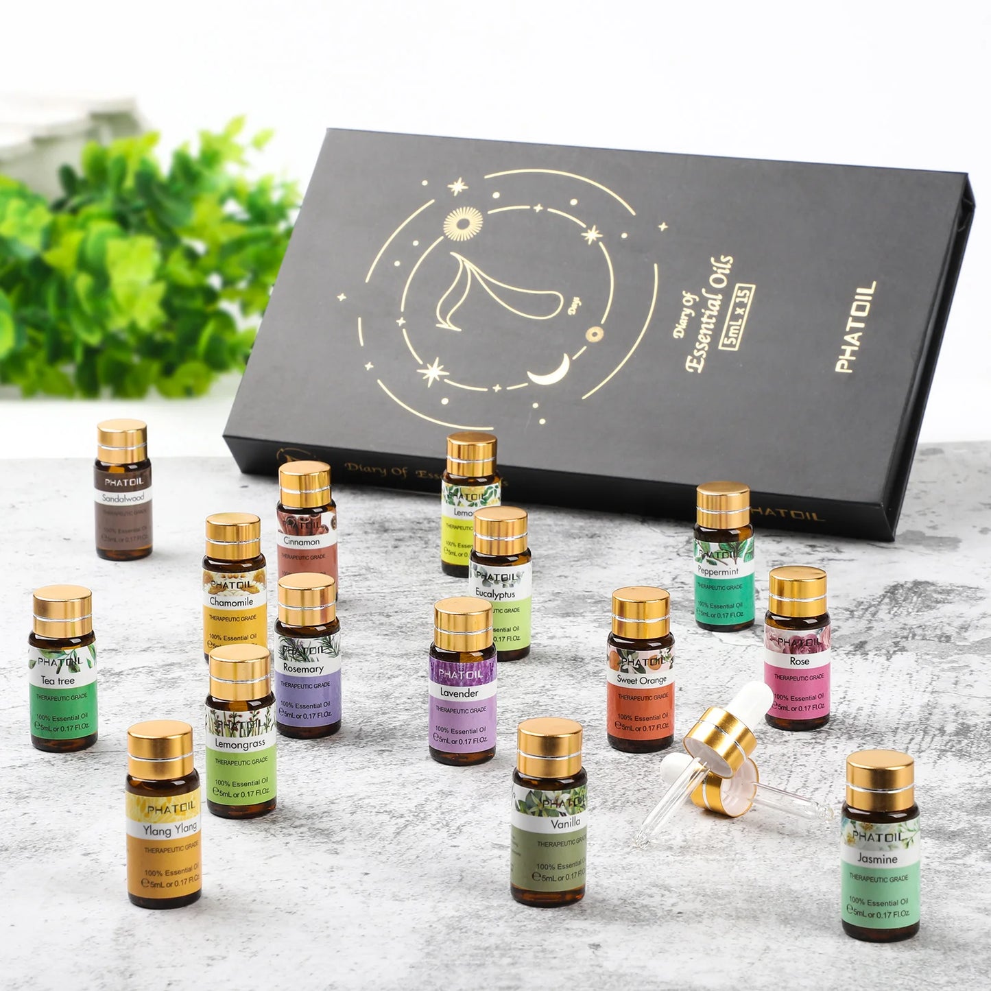 PHATOIL 15pcs Essential Oils Gift Set Pure Plant Aroma Diffuser Oils