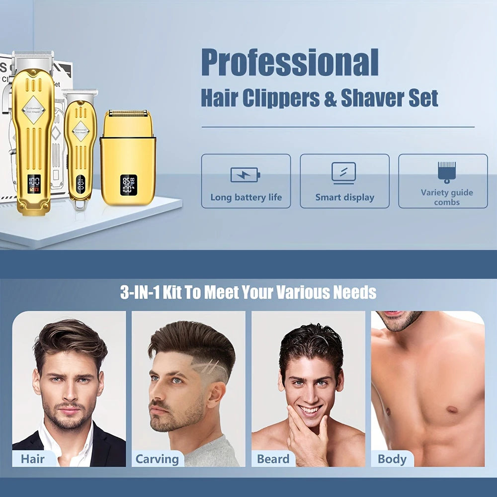 SHUYU 3 In 1 Hair Cutting Grooming Kit Cordless Clippers Shaver For Men