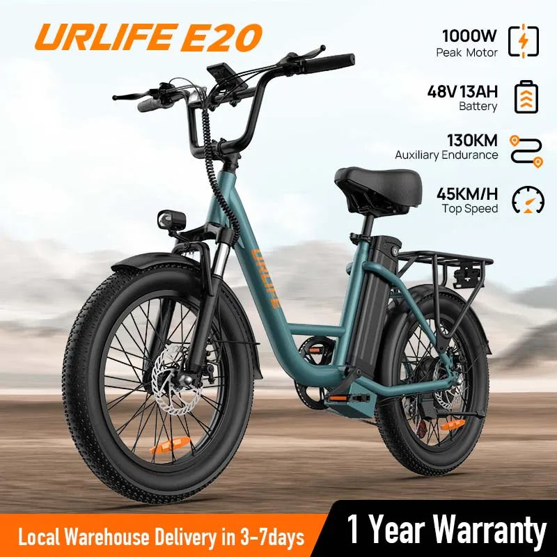 URLIFE E20 1000W Electric Bike 48V 13Ah Removable Battery Dual Disc Brakes