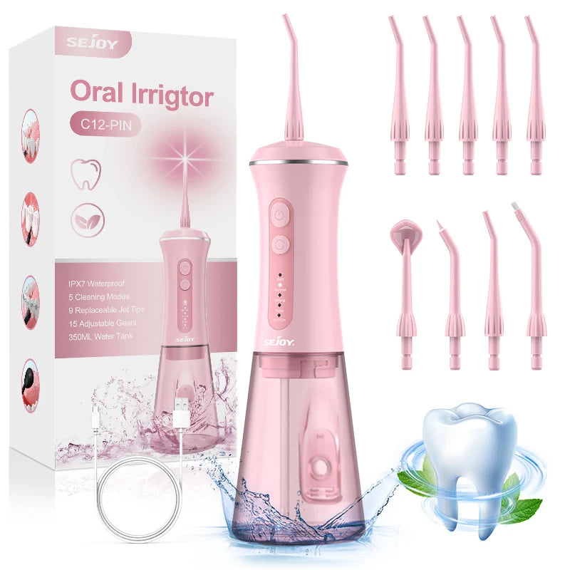 Sejoy Portable Oral Irrigator Rechargeable Wireless Water Flosser IPX7
