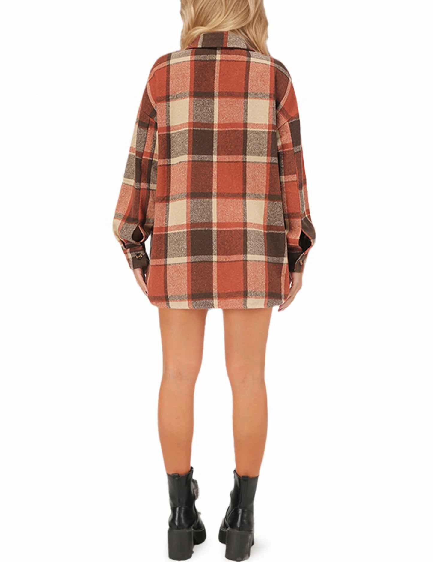 FANALACN Womens Chequered Shirt Jacket Long Sleeves Flannel Button Front