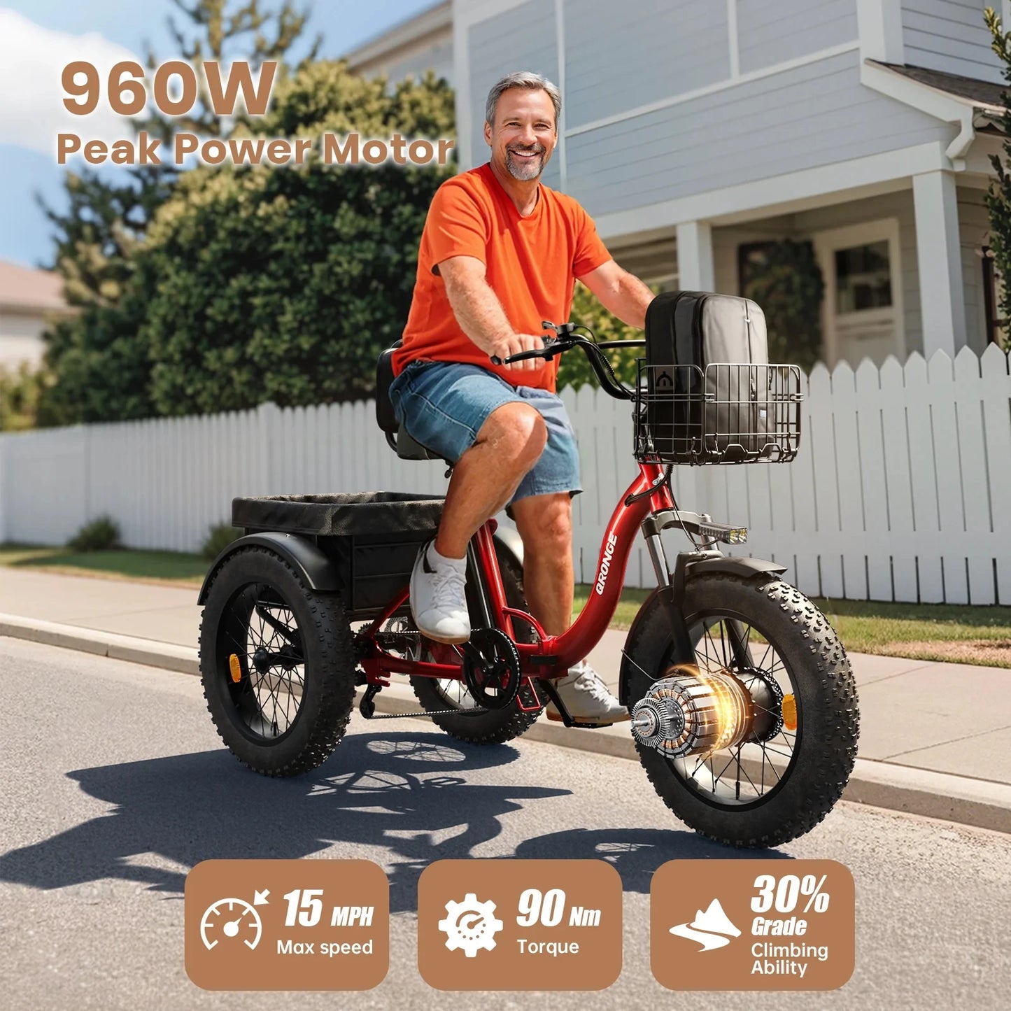 Vitality Wellness Store QRONGE 960W Electric Folding Trike