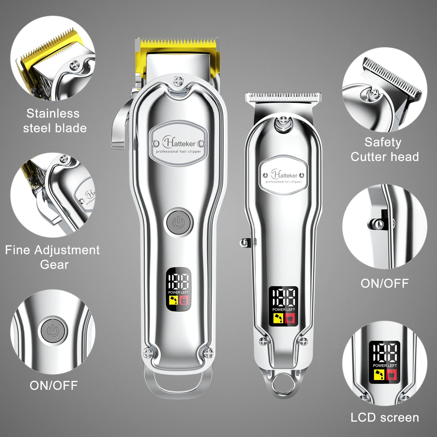 Hatteker Professional Hair Clipper Set Cordless LCD Display