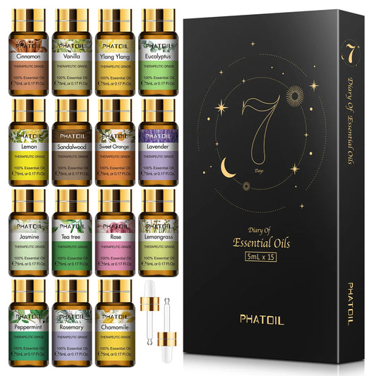 PHATOIL 15pcs Essential Oils Gift Set Pure Plant Aroma Diffuser Oils