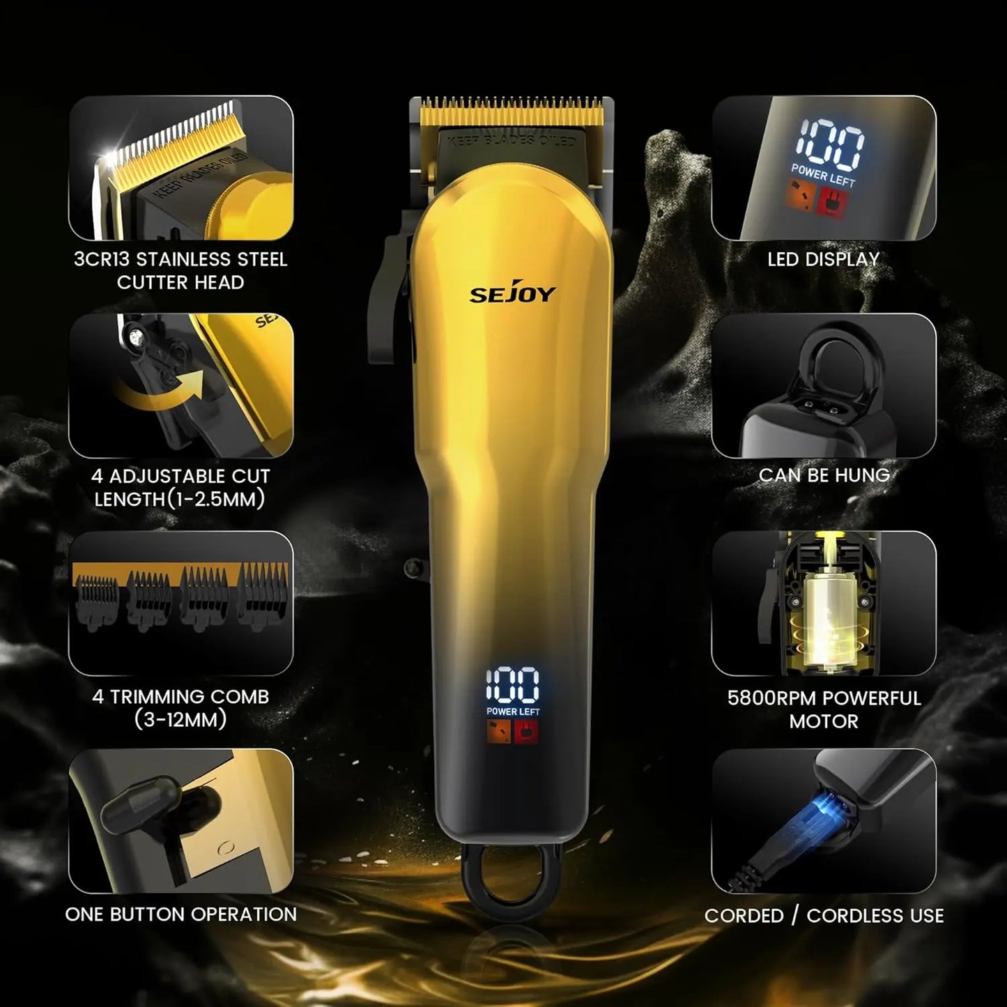 Sejoy Hair Clippers for Men Professional Cordless Grooming Kit