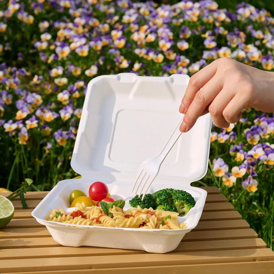 Jolly Chef Clamshell Takeout Containers Three Compartment Sugarcane