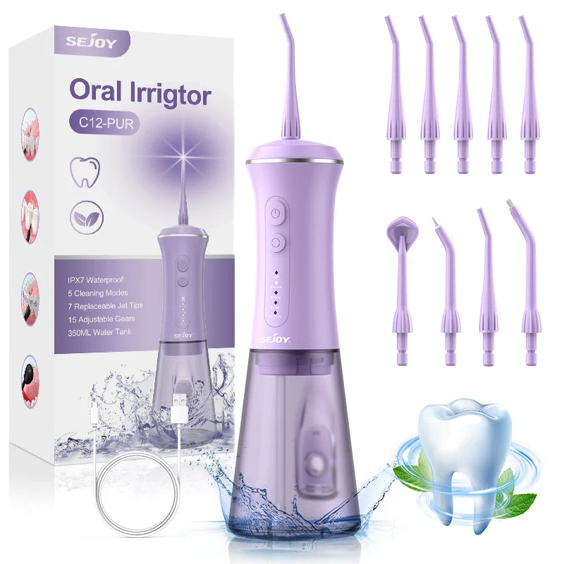 Sejoy Portable Oral Irrigator Rechargeable Wireless Water Flosser IPX7