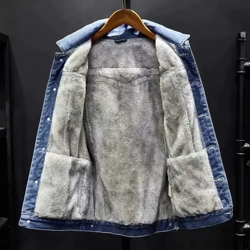 Vitality Wellness Store Denim Jacket Thickened Fleece Lined Loose Fit
