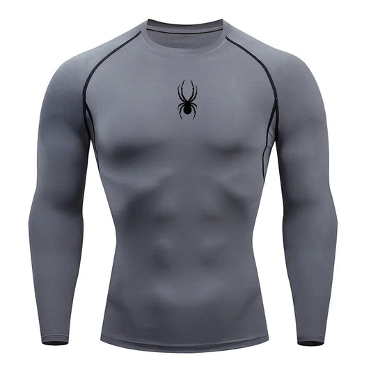Mens Spider Graphic Dry Fit Long Sleeve Rashguard T Shirt For Gym Workout Running