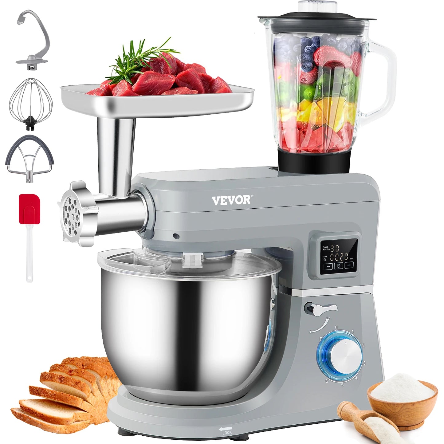 VEVOR 5 In 1 Stand Mixer With LCD StainlessSteel Bowl