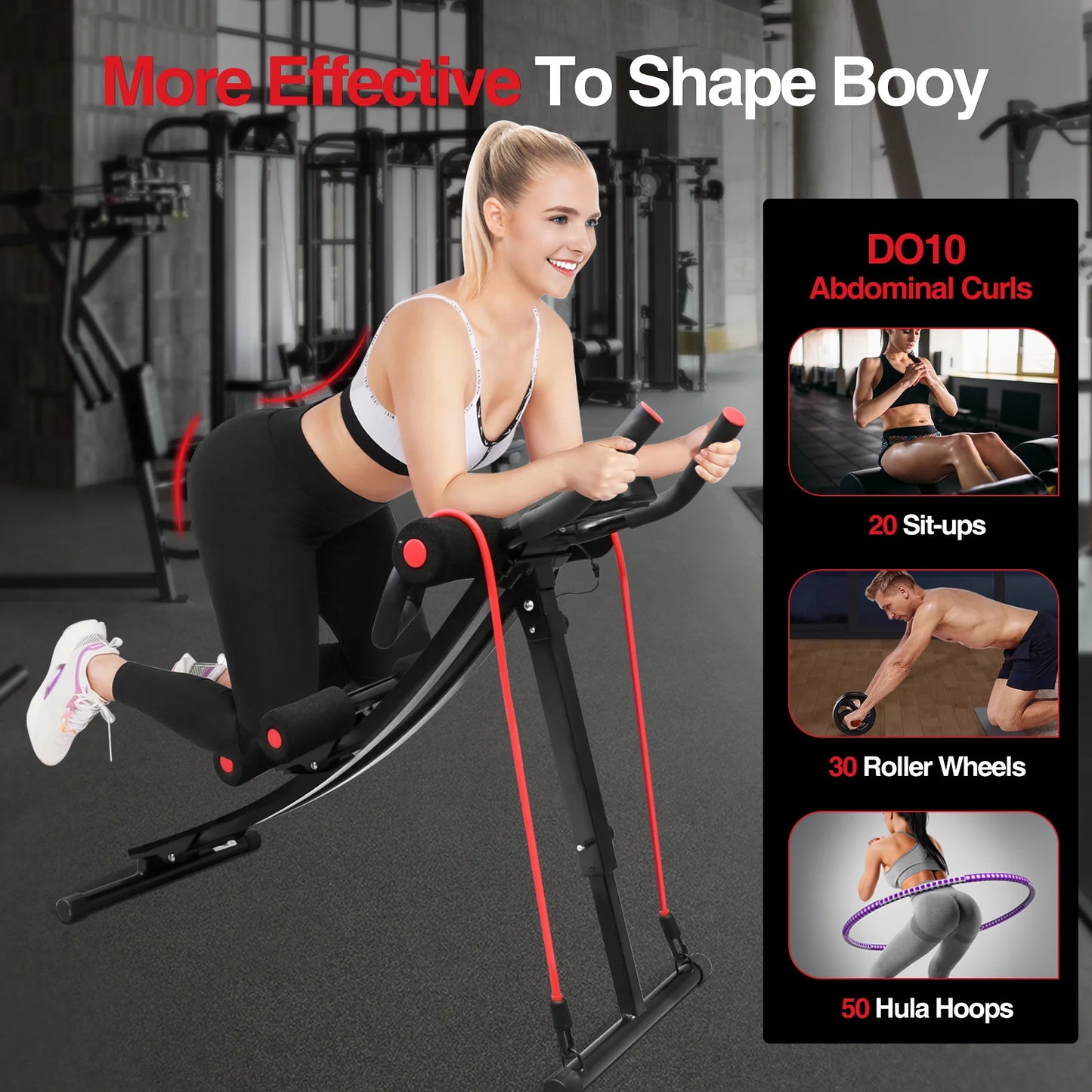 GIKPAL Foldable Ab Machine Abdominal Trainer For Home Gym LCD Display 440lbs