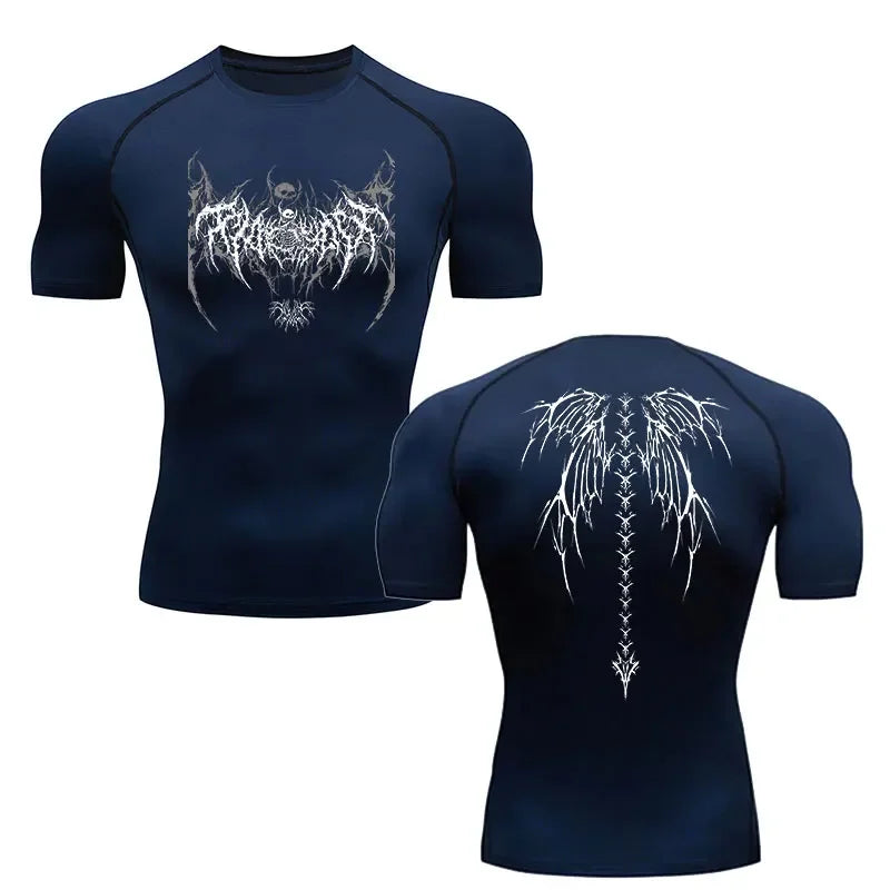 Men Compression Shirt Quick Dry Gym Fitness Skeleton Running Tee