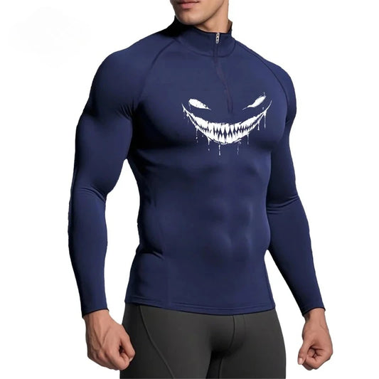 Men Sportswear Quick Dry MoistureWickingFabricPro Breathable Long Sleeve DevilPrint