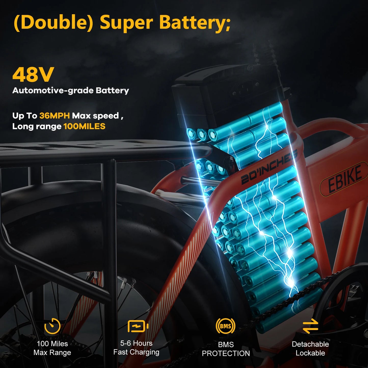 CYBERVELO 1000W Folding Electric Bike 48V 20Ah Removable Battery 80MileRange