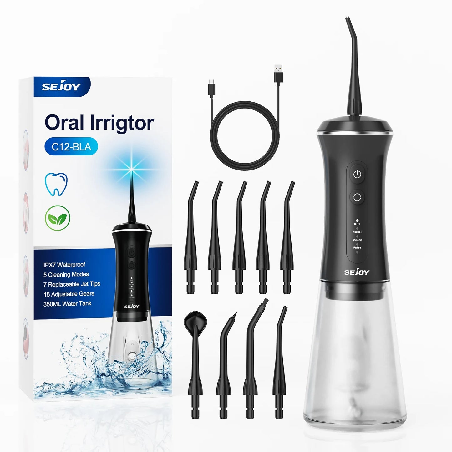 Sejoy Portable Oral Irrigator Rechargeable Wireless Water Flosser IPX7