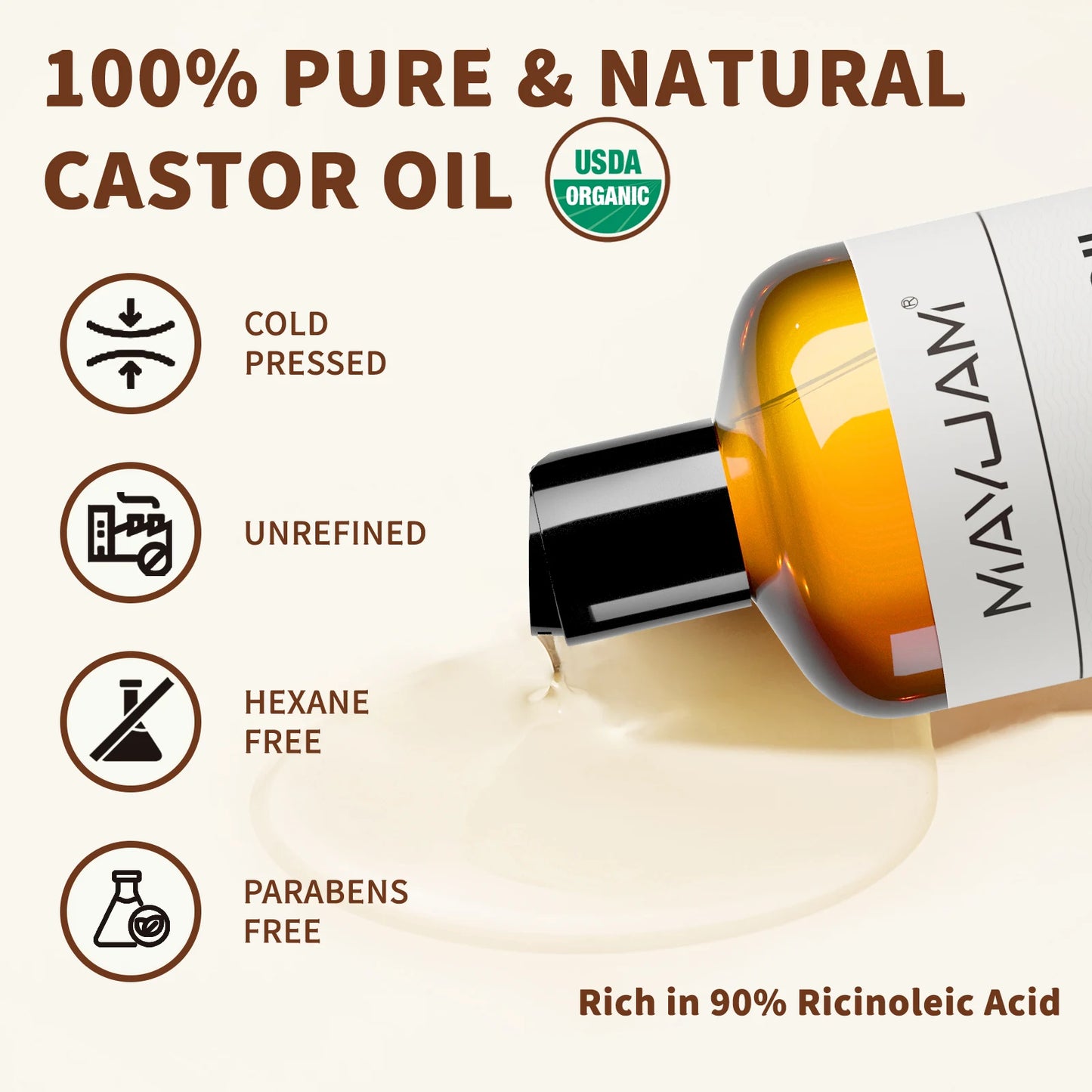 MAYJAM USDA Castor Oil Cold Pressed Moisturizing Carrier Oil