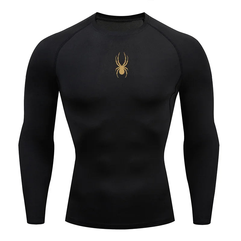 Mens Spider Graphic Dry Fit Long Sleeve Rashguard T Shirt For Gym Workout Running