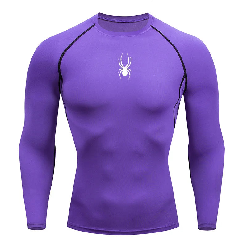 Mens Spider Graphic Dry Fit Long Sleeve Rashguard T Shirt For Gym Workout Running