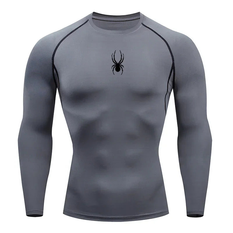 Mens Spider Graphic Dry Fit Long Sleeve Rashguard T Shirt For Gym Workout Running