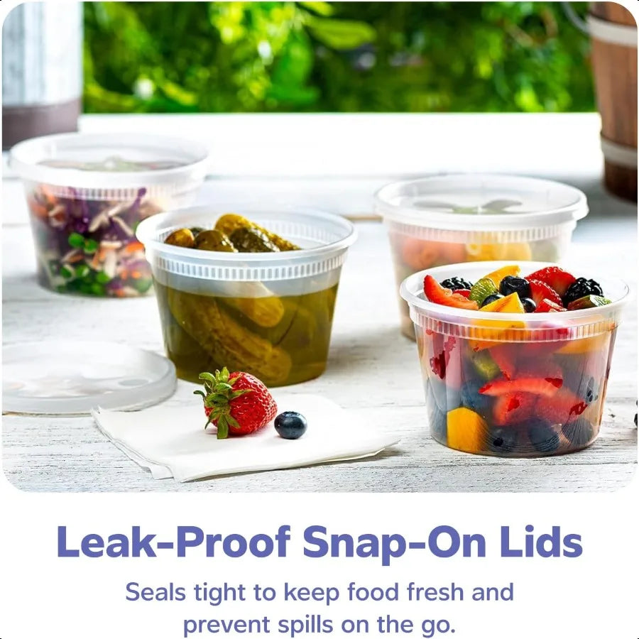 Gusto 48 Sets Plastic Deli Disposable Containers With Airtight Lids