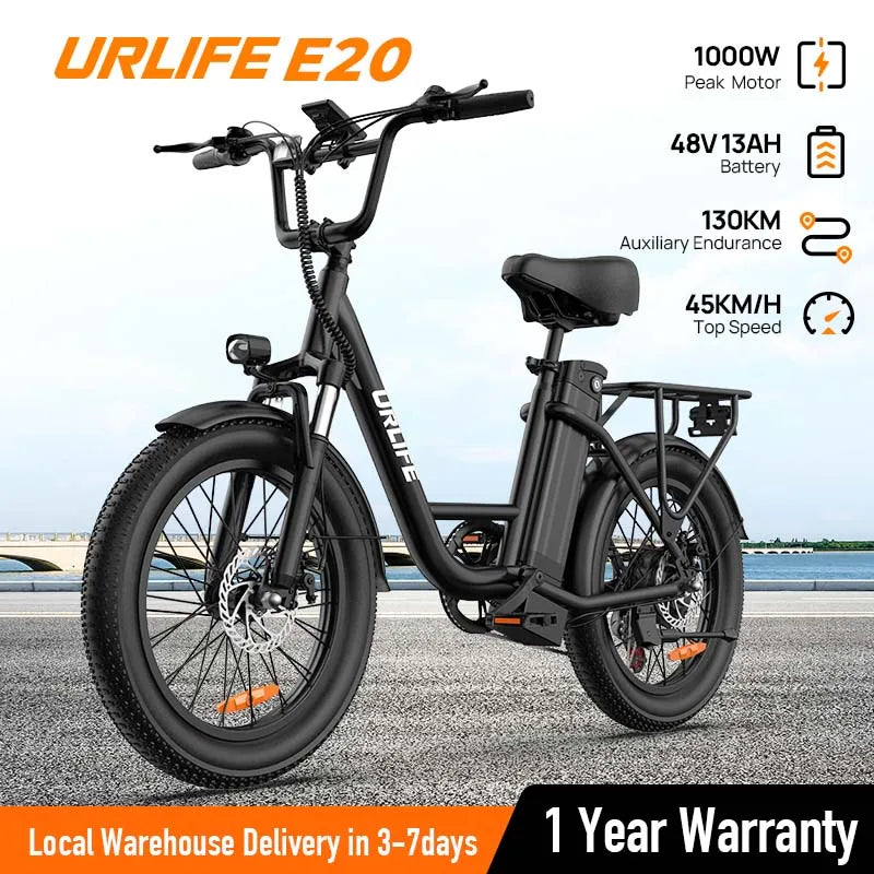 URLIFE E20 1000W Electric Bike 48V 13Ah Removable Battery Dual Disc Brakes