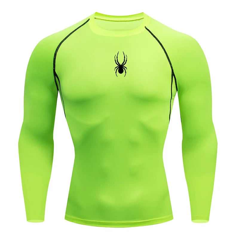 Mens Spider Graphic Dry Fit Long Sleeve Rashguard T Shirt For Gym Workout Running