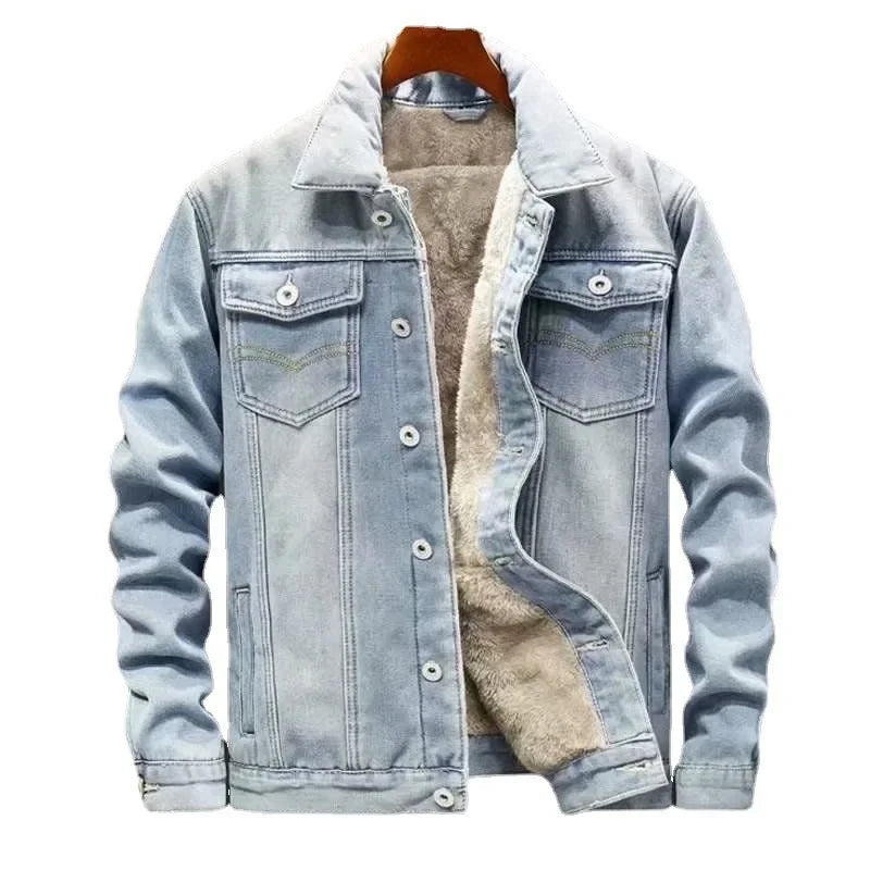 Vitality Wellness Store Denim Jacket Thickened Fleece Lined Loose Fit
