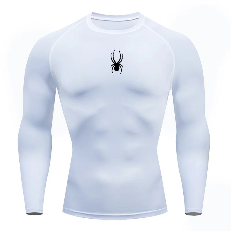 Mens Spider Graphic Dry Fit Long Sleeve Rashguard T Shirt For Gym Workout Running