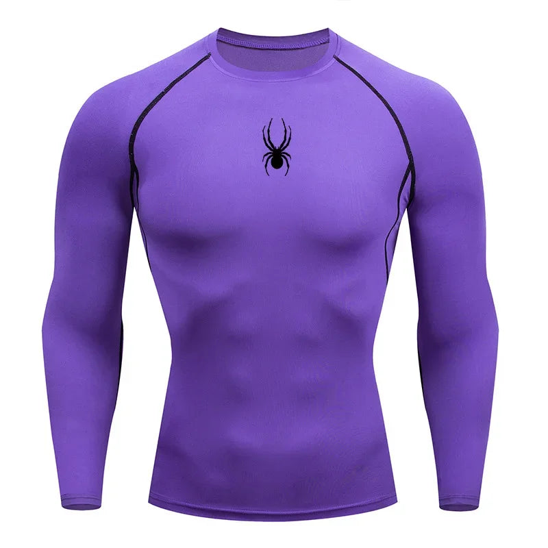 Mens Spider Graphic Dry Fit Long Sleeve Rashguard T Shirt For Gym Workout Running