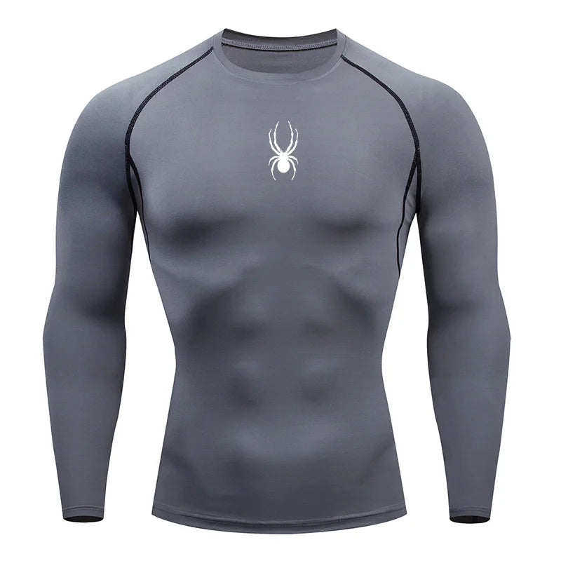 Mens Spider Graphic Dry Fit Long Sleeve Rashguard T Shirt For Gym Workout Running