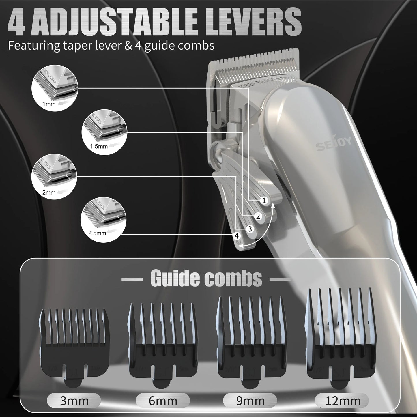 SEJOY Cordless Hair Trimmer for Men, Rechargeable Professional Clipper