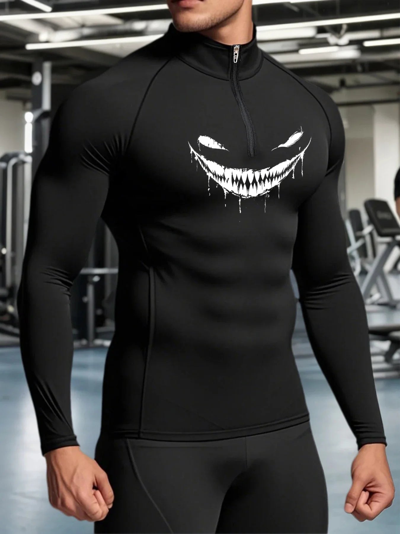 Men Sportswear Quick Dry MoistureWickingFabricPro Breathable Long Sleeve DevilPrint