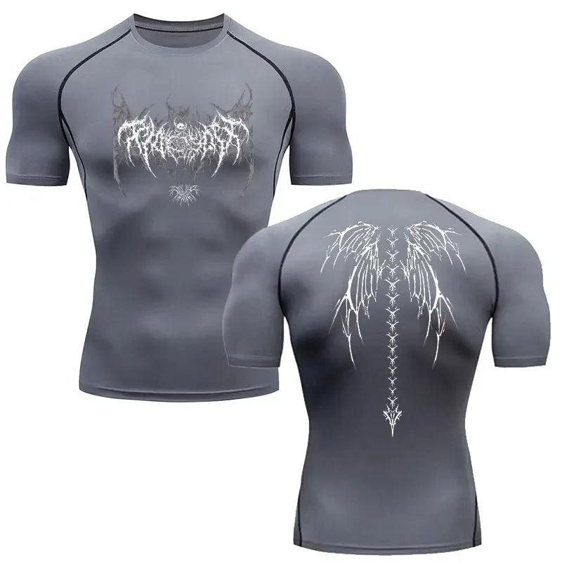 Men Compression Shirt Quick Dry Gym Fitness Skeleton Running Tee