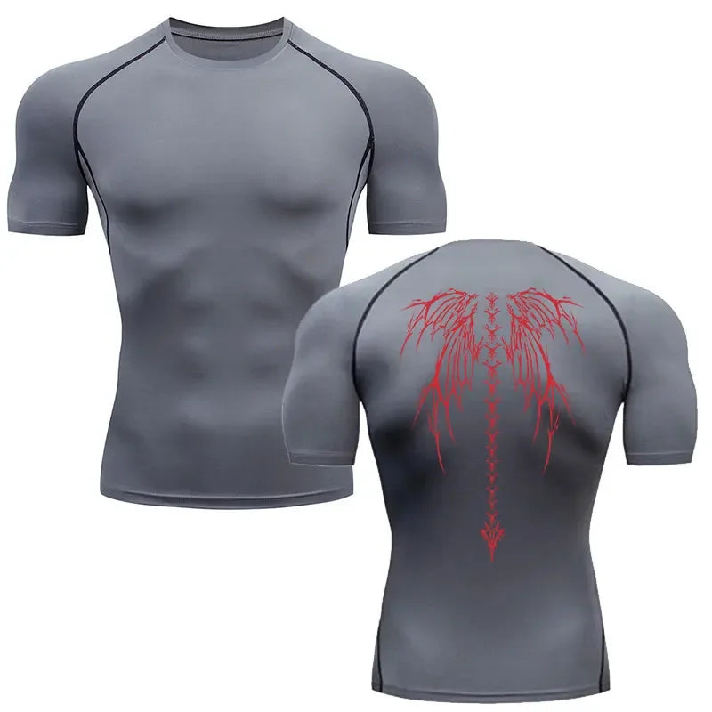 Men Compression Shirt Quick Dry Gym Fitness Skeleton Running Tee