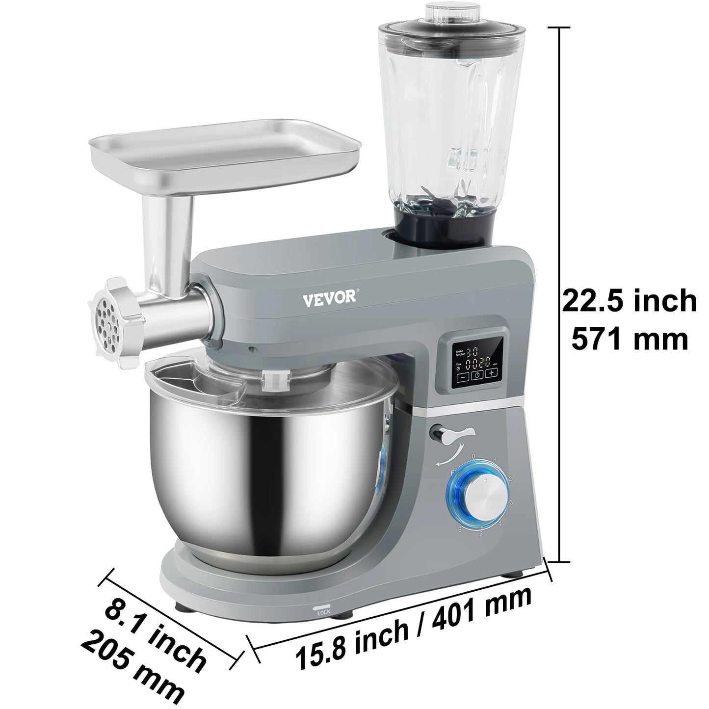 VEVOR 5 In 1 Stand Mixer With LCD StainlessSteel Bowl