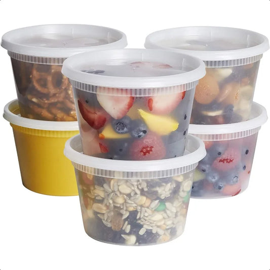Gusto 48 Sets Plastic Deli Disposable Containers With Airtight Lids