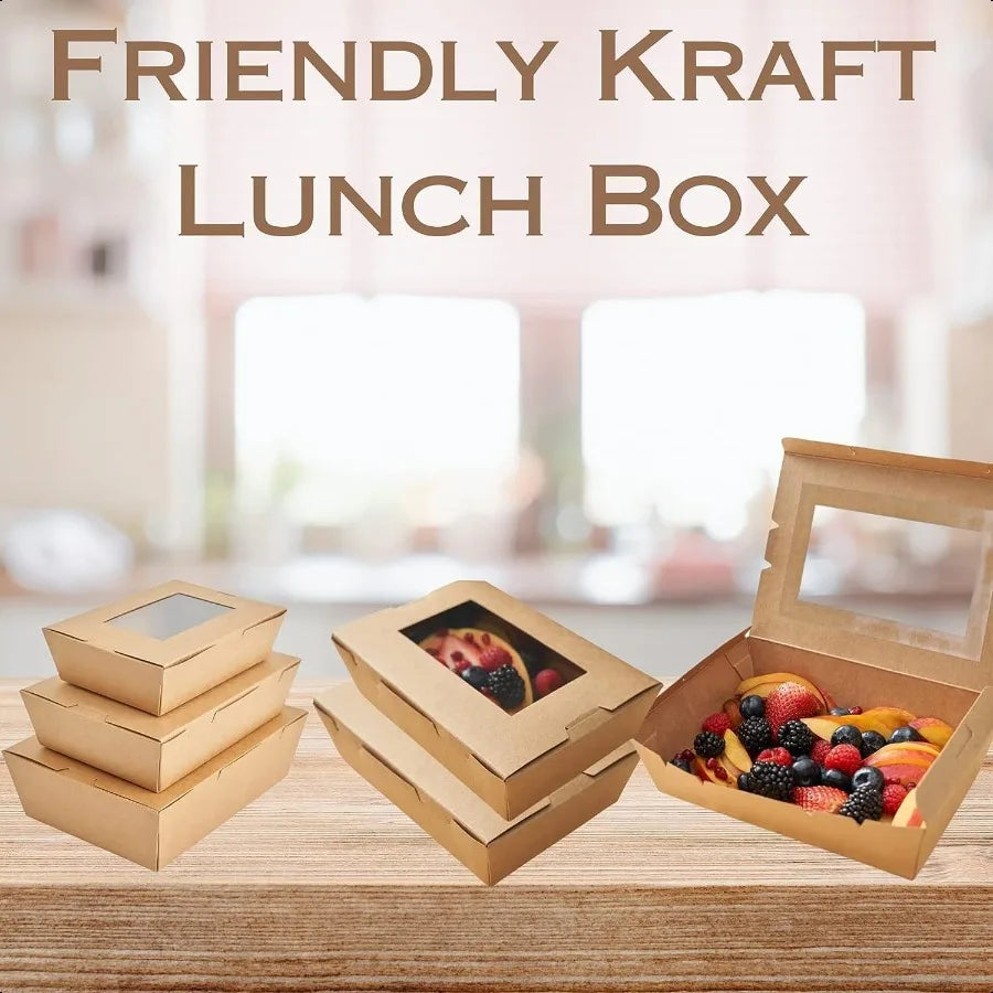 Ecofriendly Kraft Disposable Lunch Box Biodegradable Paper Food Container