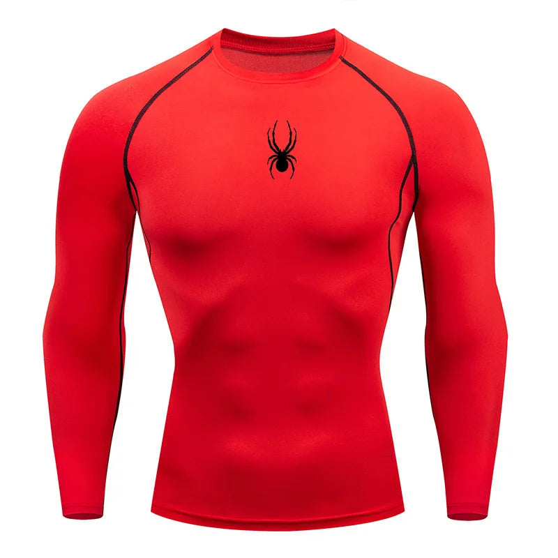 Mens Spider Graphic Dry Fit Long Sleeve Rashguard T Shirt For Gym Workout Running