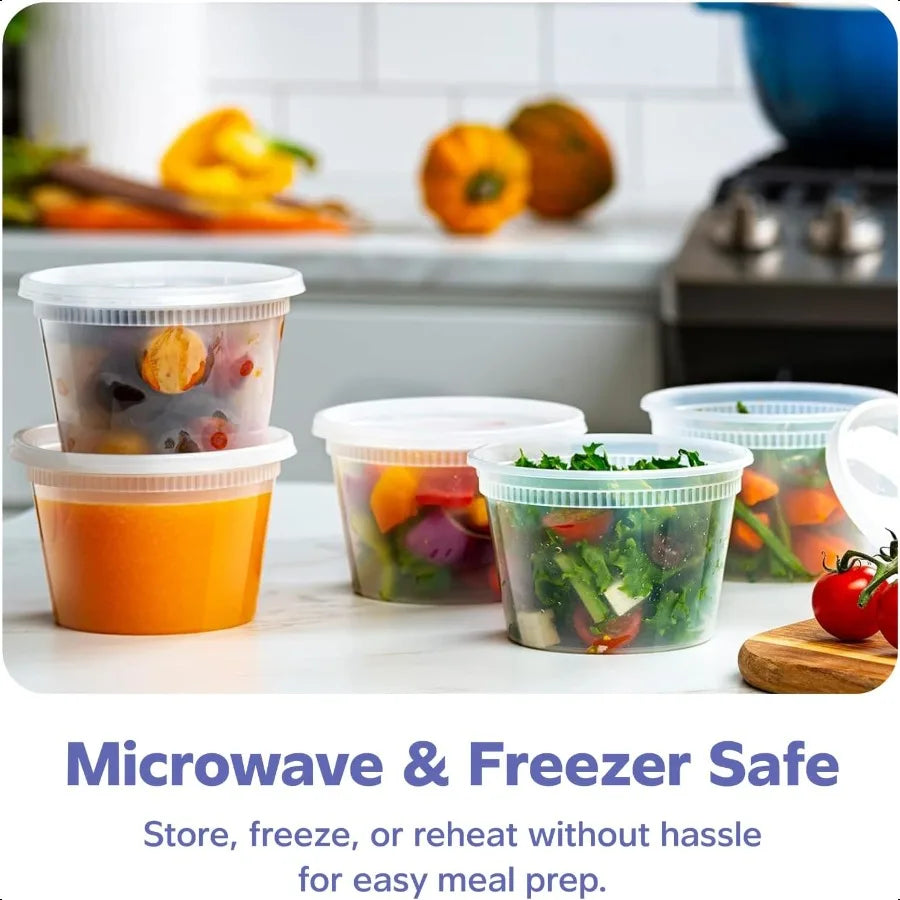 Gusto 48 Sets Plastic Deli Disposable Containers With Airtight Lids