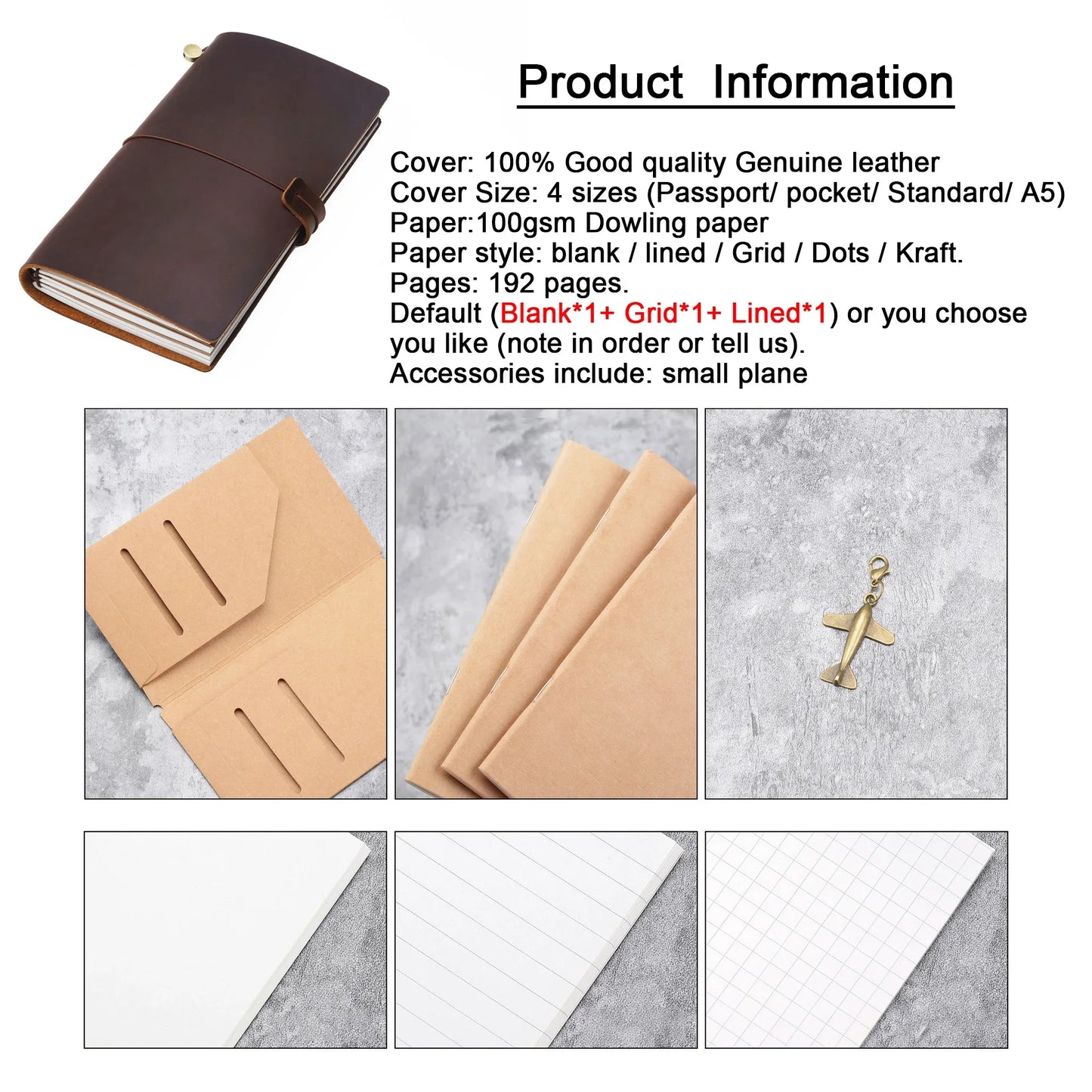 RAYSLIN Genuine Leather Journal Refillable Travel Notebook