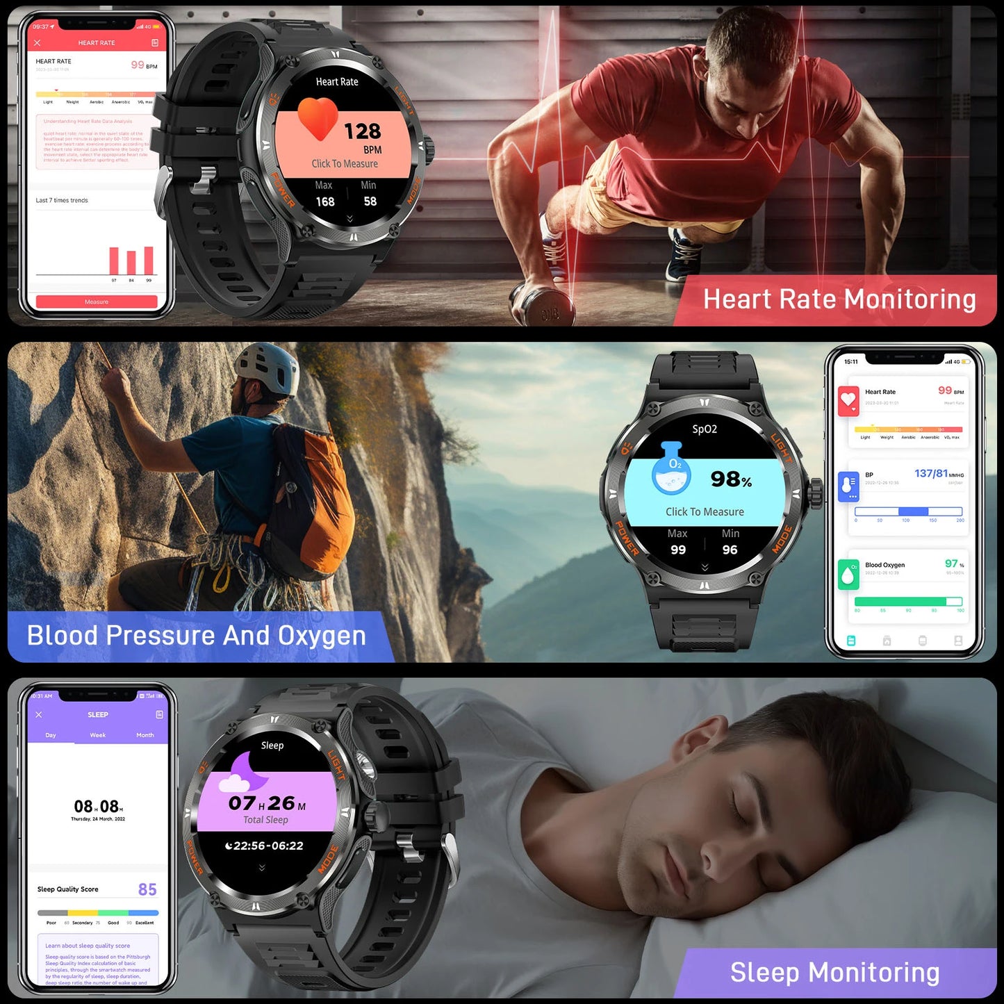 LaNikar KT76 Smartwatch 3ATM Waterproof Heart Rate Sleep Tracking Bluetooth