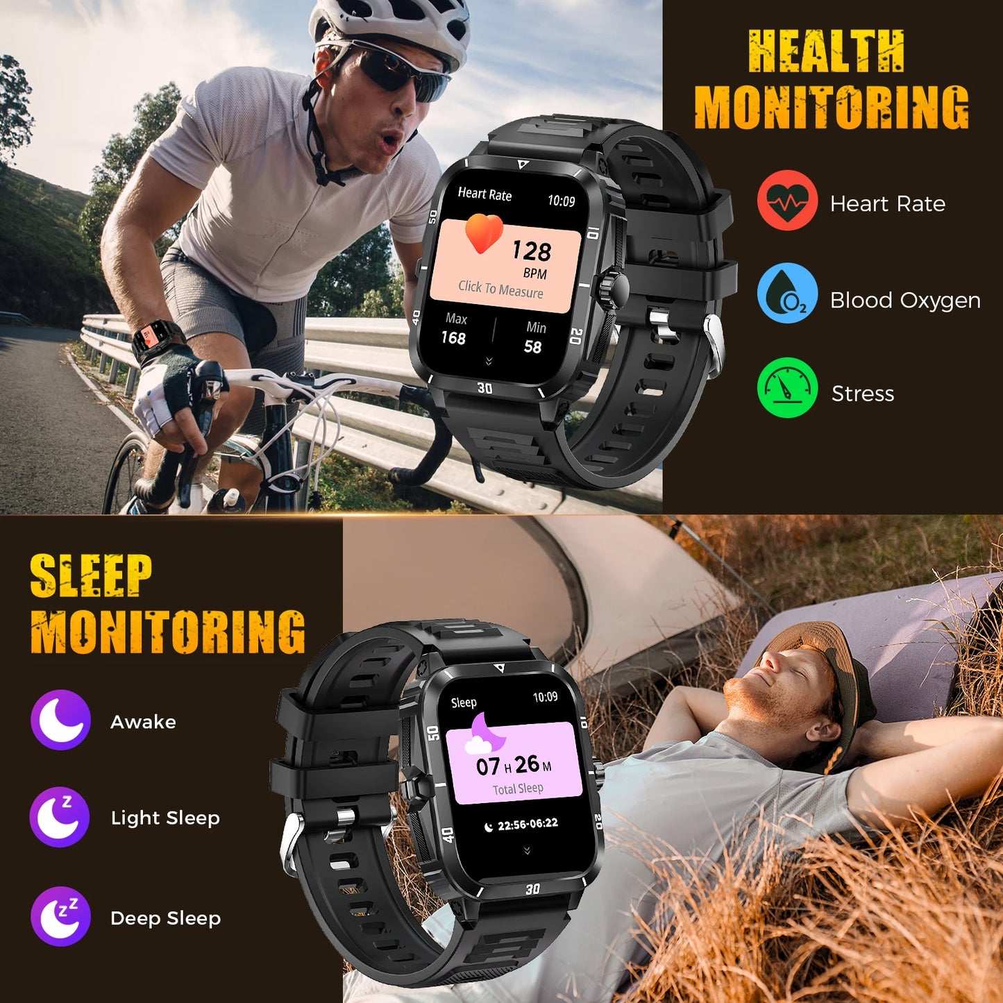 LaNikar KT71 Smart Watch 3ATM Waterproof Fitness Tracker Heart Rate