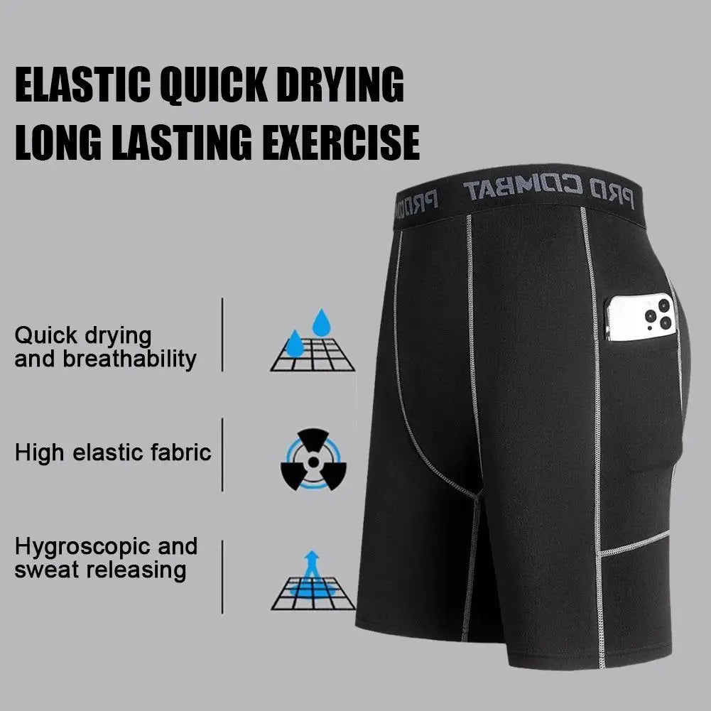 High Performance Men's Compression Shorts With Pocket For Sports