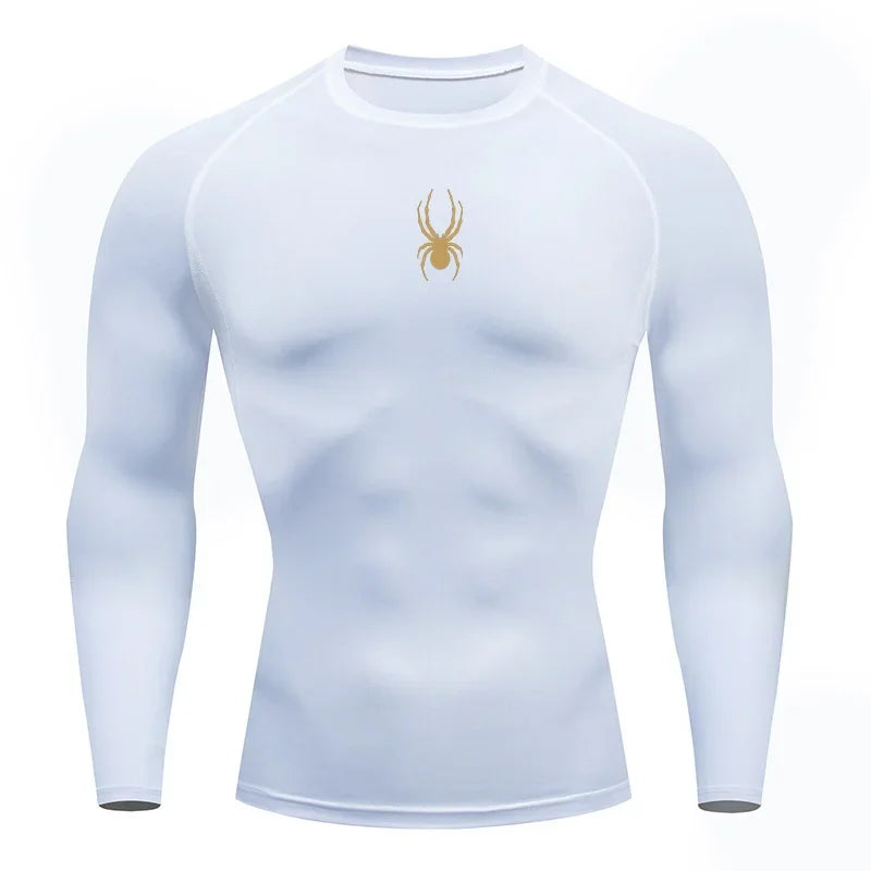 Mens Spider Graphic Dry Fit Long Sleeve Rashguard T Shirt For Gym Workout Running