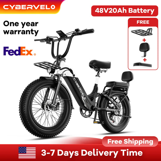 CYBERVELO Step Through Electric Bike 48V 20Ah Removable Battery 30 MPH 7 Speed