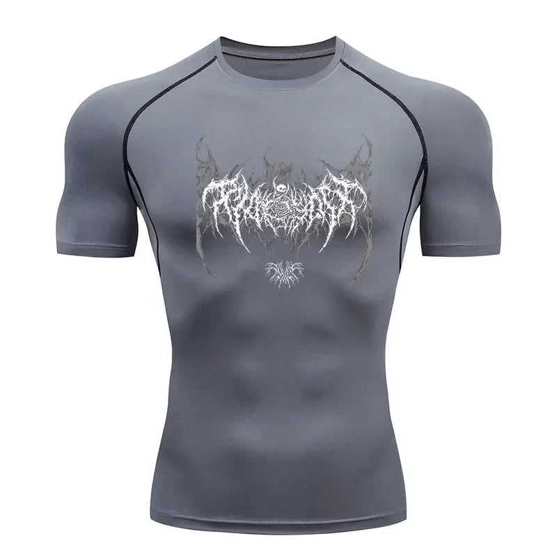 Men Compression Shirt Quick Dry Gym Fitness Skeleton Running Tee