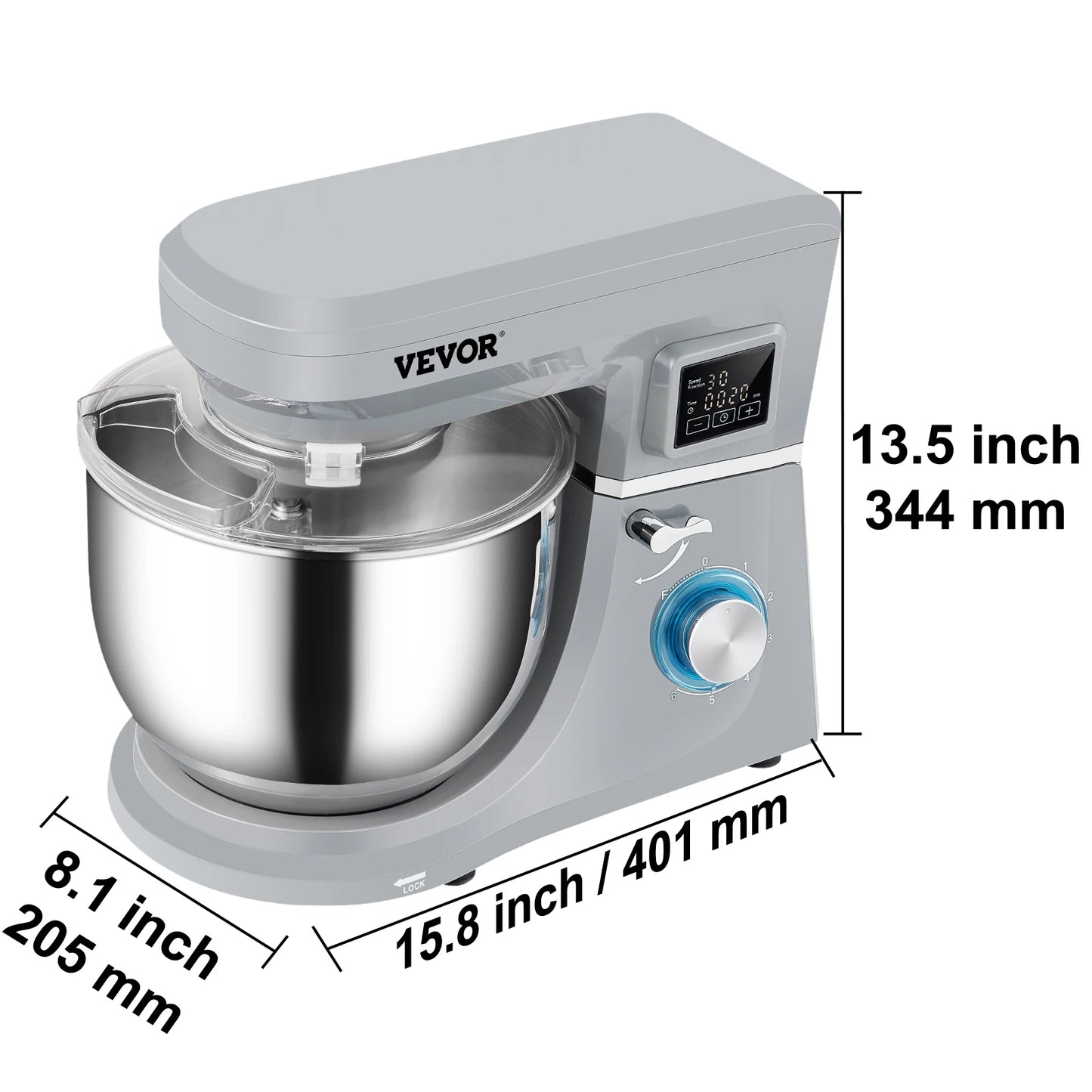 VEVOR 5 In 1 Stand Mixer With LCD StainlessSteel Bowl