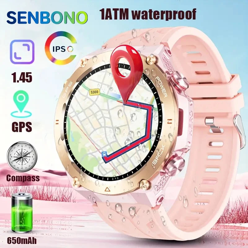 SENBONO GPS Womens Smartwatch Bluetooth Call 1ATM Water Resistant