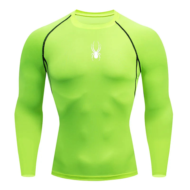 Mens Spider Graphic Dry Fit Long Sleeve Rashguard T Shirt For Gym Workout Running